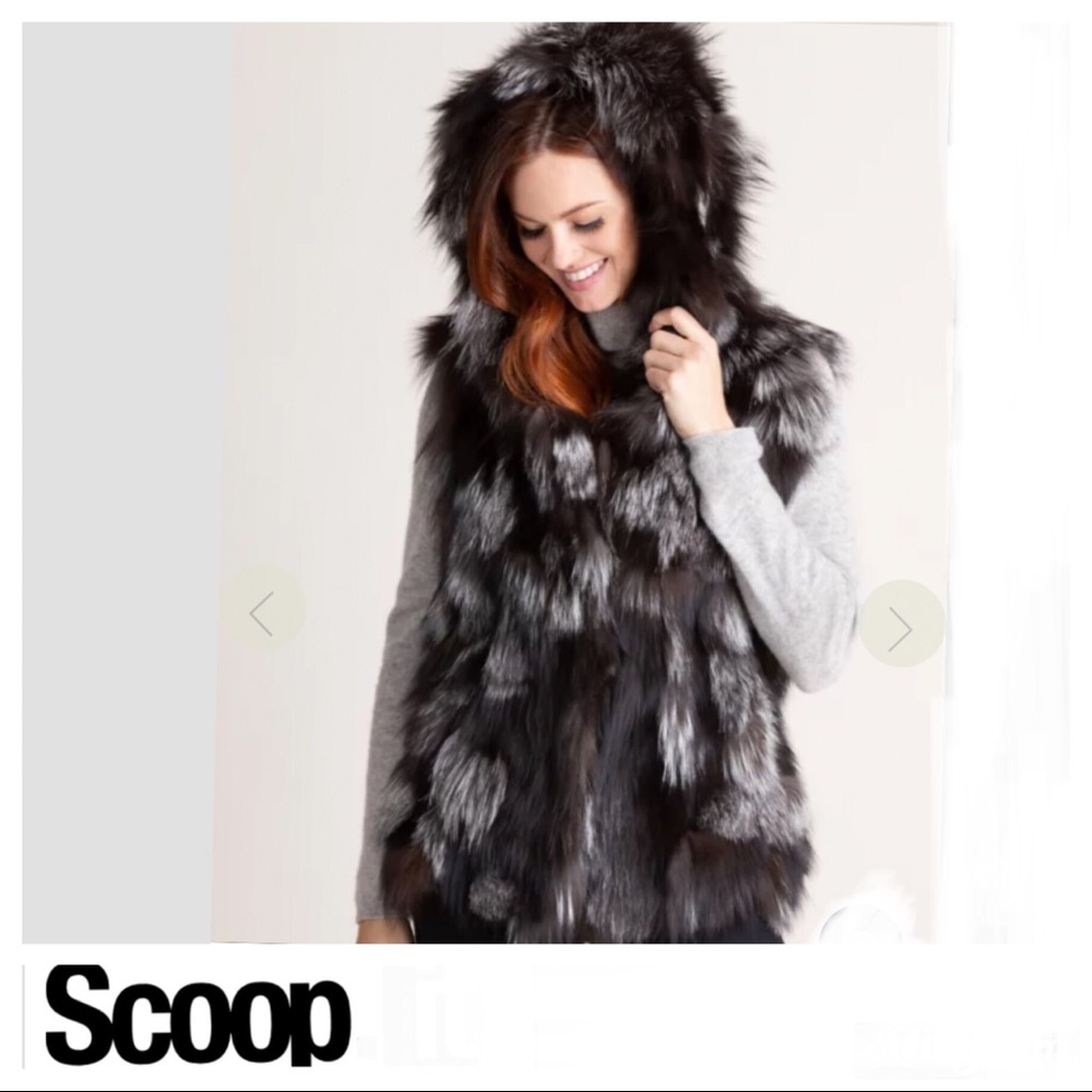 SCOOP Hooded Silver Fox Fur Vest Size Small